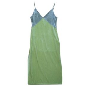 MOTF Green Velvet Midi Y2K Slip‎ Dress Womens Small Two Tone Side Slit Parry